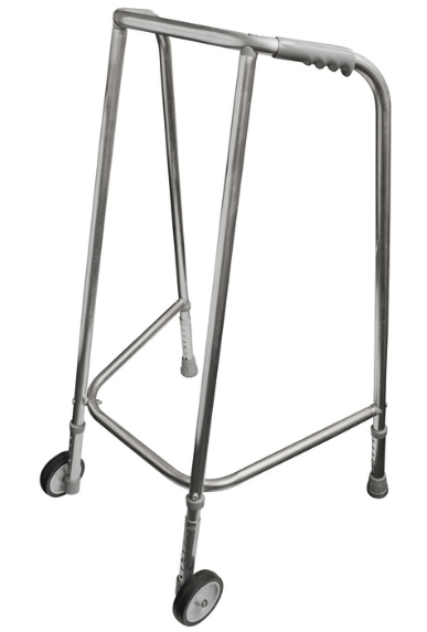 narrow walker with two front wheels and two rear spikes