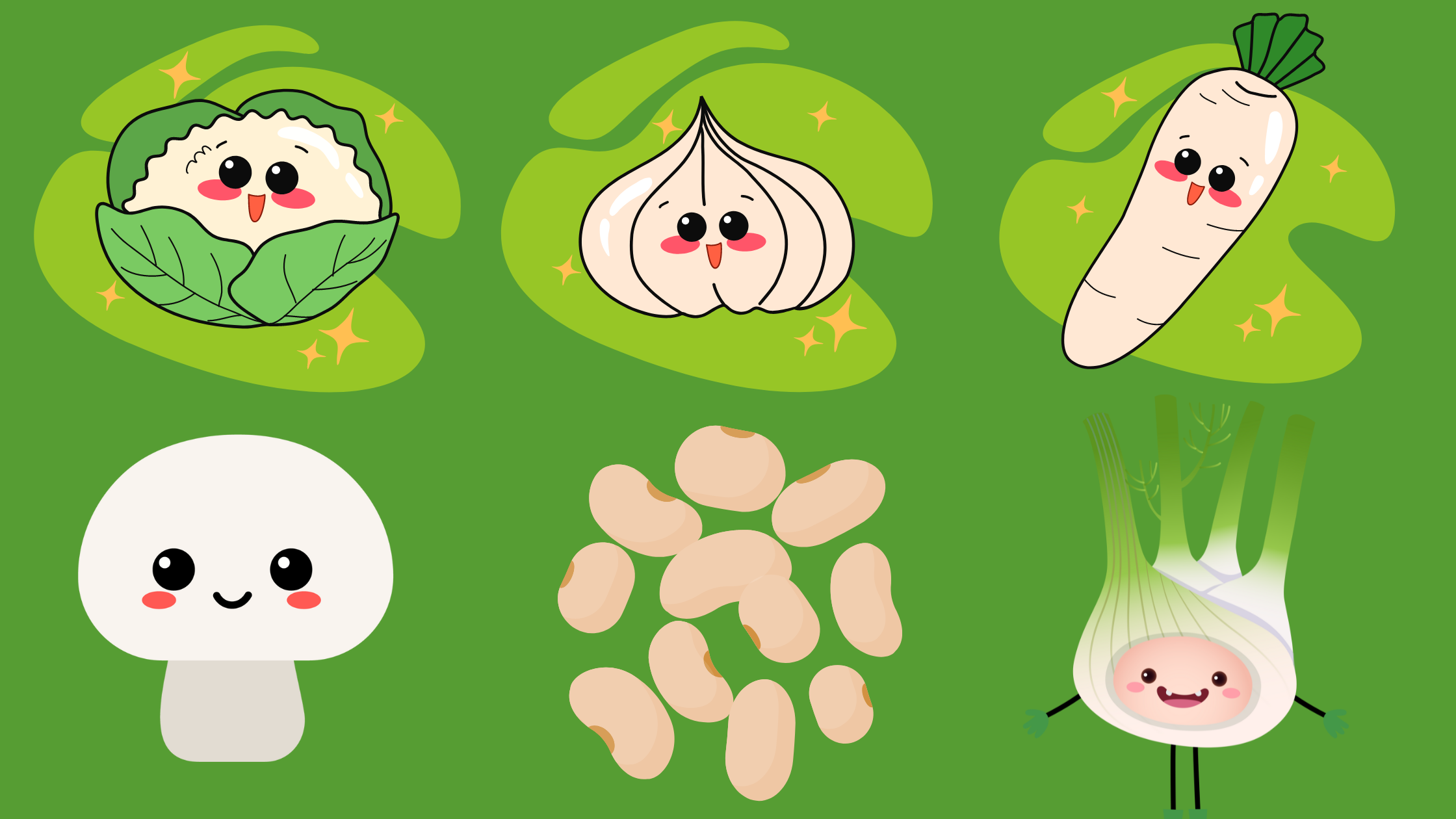 carboidrati bianchi buoni come il cavolfiore, aglio, sedano, funghi, cannellini e finocchio