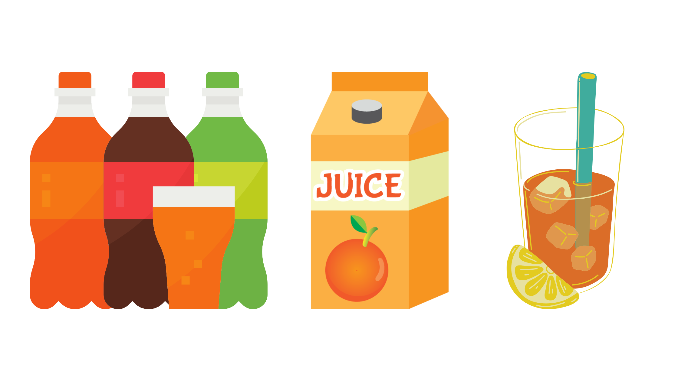 sodas, packaged fruit juices, and iced tea